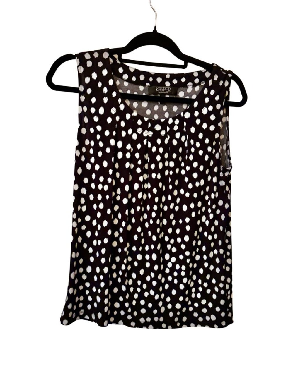 Kasper Black White Polka Dot Sleeveless Tank Top Blouse Retro Chic Medium